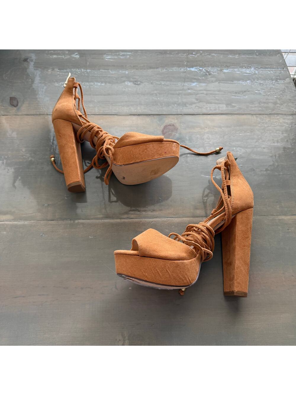 Nicole by Nicole Miller Camel Open Toe Sophia Block Heel Wedges Sz 8.5